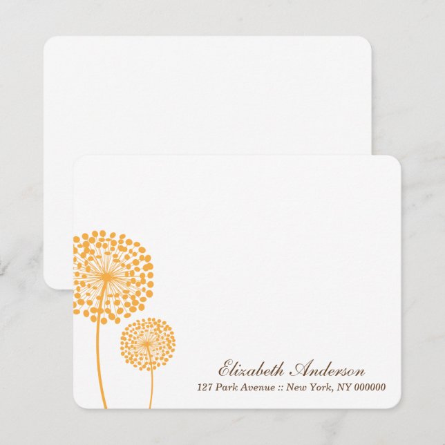 Cartes plates de notes de pissenlits orange (Devant / Derrière)
