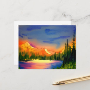 Cartes postale aquarelle des montagnes de Lumière 