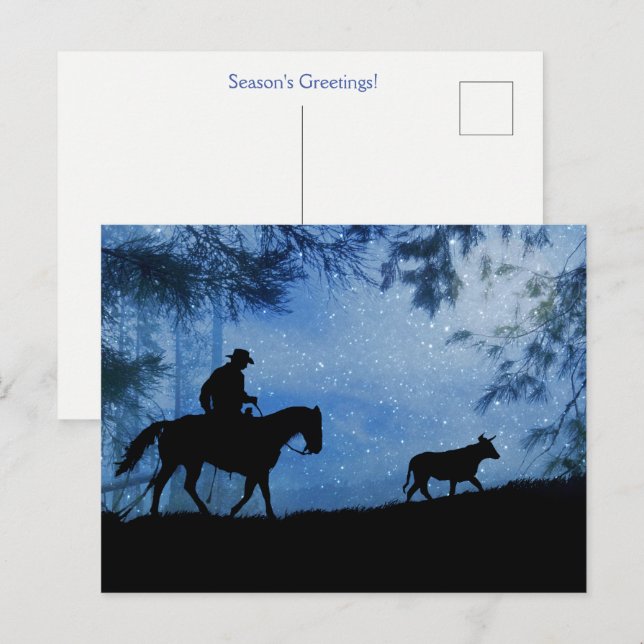 Cartes postale de vœux de fêtes de cow-boy bovin (Devant / Derrière)