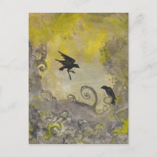 Cartes postales abstraites Jaune Fumé avec Corbeau