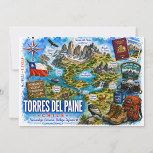 Cartes postales aquarelle Torres del Paine Chili