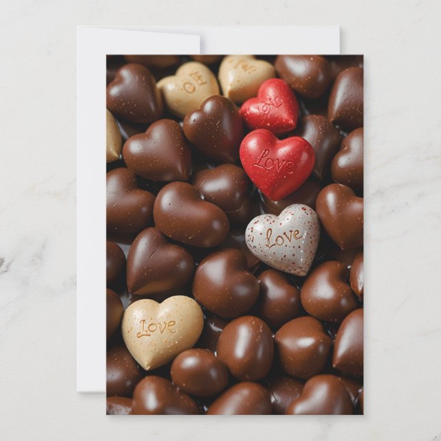 Cartes postales avec cœur d'amour en chocolat (Devant)