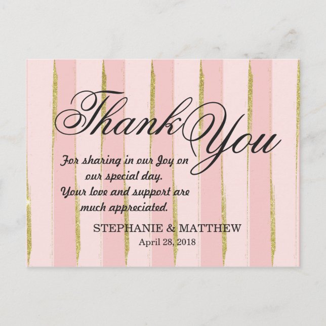 Cartes postales Chic Gold Rose Stripes Merci (Devant)