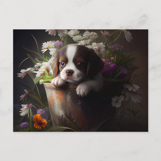 Cartes Postales chien Fleur (Devant)