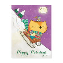 Cartes postales Christmas Cute Cat's Sled