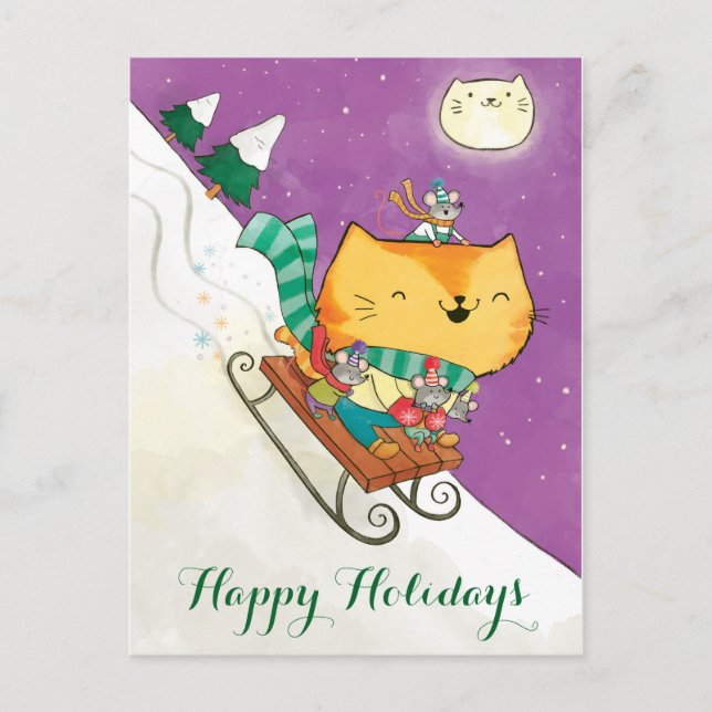 Cartes postales Christmas Cute Cat's Sled (Devant)