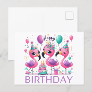 Cartes postales d'anniversaire flamants roses mign