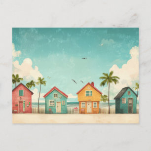 Cartes postales d'art de cabines de plage colorées