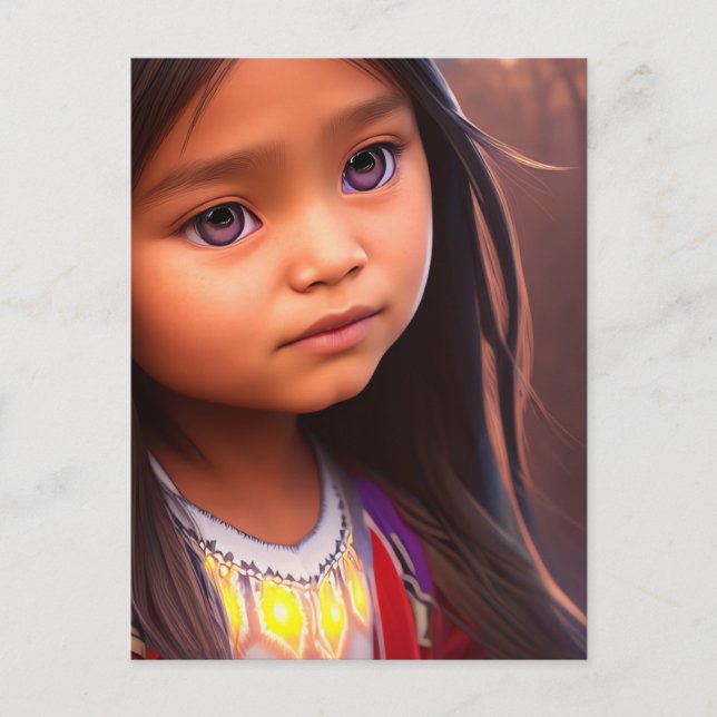 Cartes postales d'art de petite fille indienne amé (Devant)