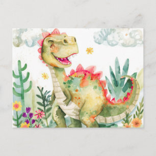 Cartes postales de dinosaures aquarelles colorées