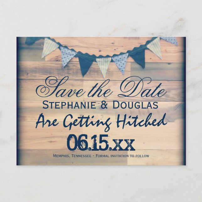 Cartes postales de faire-part de date en bois rust (Devant)