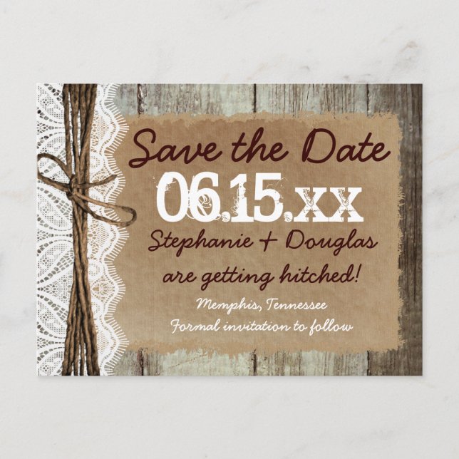 Cartes postales de faire-part de mariage en bois d (Devant)