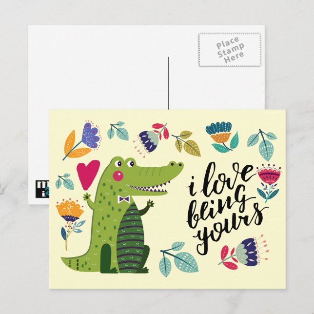 Cartes postales de la Saint-Valentin au crocodile  (Devant / Derrière)