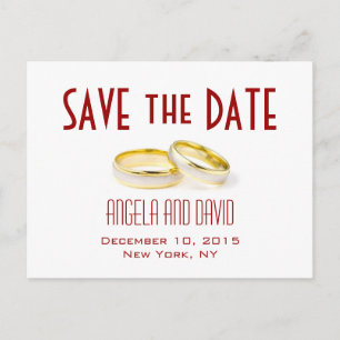 Cartes postales de mariage en rouge avec anneaux d