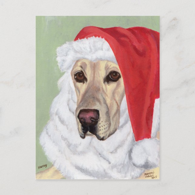 Cartes postales de Noël du Labrador jaune Père Noë (Devant)