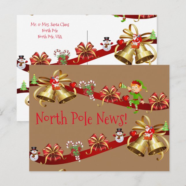 Cartes postales de Noël Elf du Pôle Nord (Devant / Derrière)