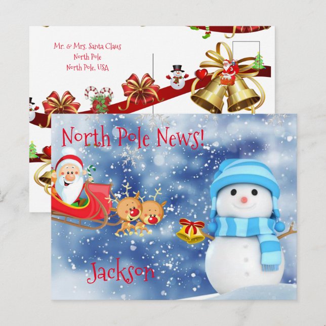 Cartes postales de Noël Pôle Nord (Devant / Derrière)