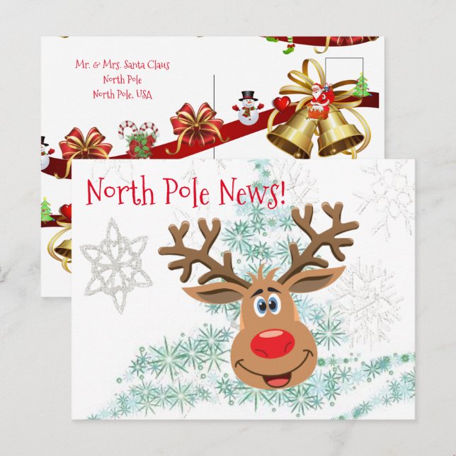 Cartes postales de Noël Pôle Nord Reindeen (Devant / Derrière)