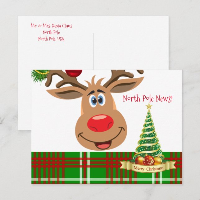 Cartes postales de Noël Pôle Nord Reindeen (Devant / Derrière)