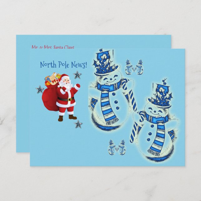 Cartes postales de Noël Pôle Nord Snowman (Devant / Derrière)