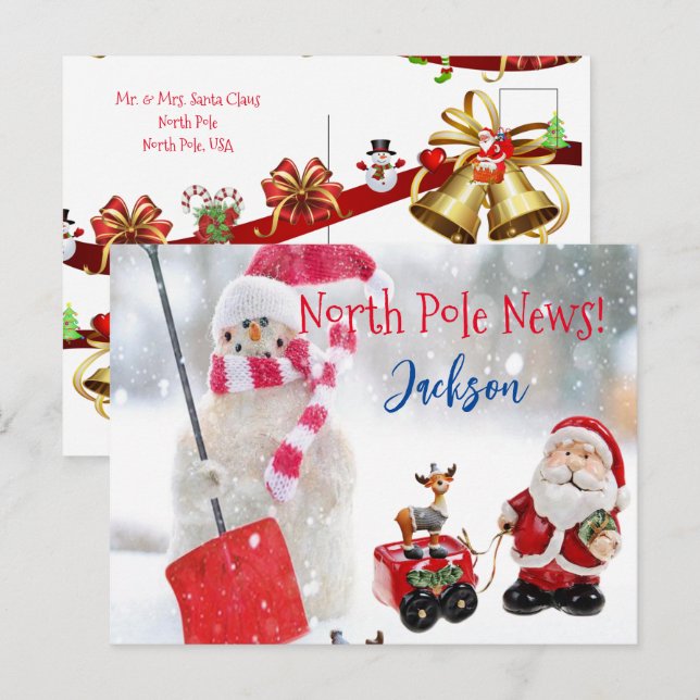 Cartes postales de Noël Pôle Nord Snowman (Devant / Derrière)