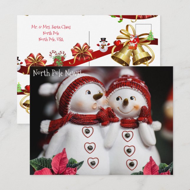 Cartes postales de Noël Pôle Nord Snowman (Devant / Derrière)