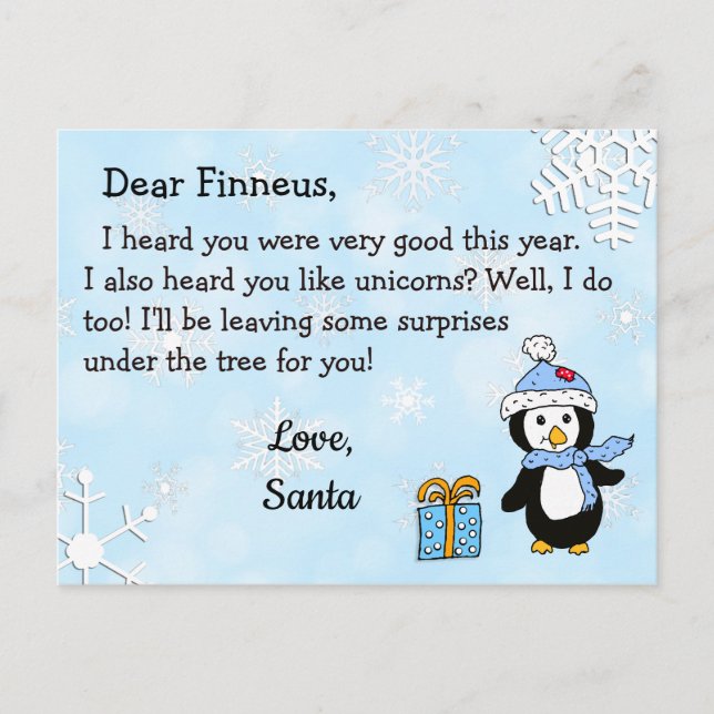 Cartes postales de Père Noël : Penguin de vacances (Devant)