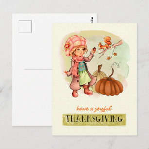 Cartes postales de Thanksgiving Little Girl and Sq