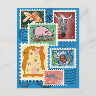 Cartes postales de timbres animaux 10-Pack