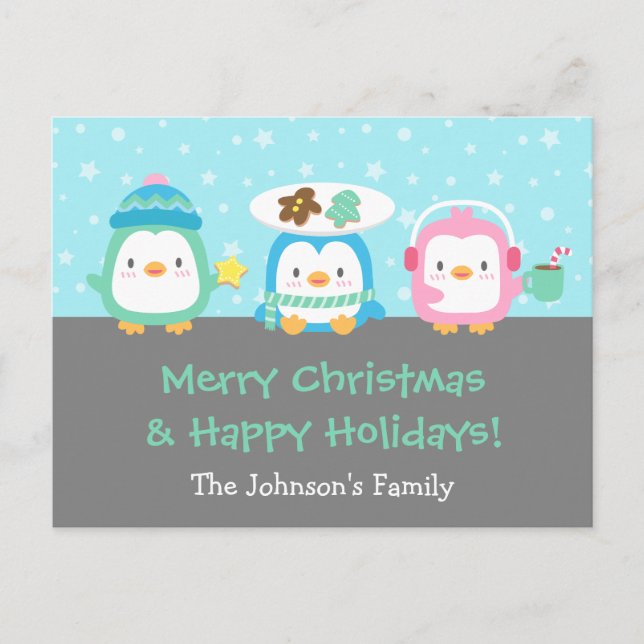 Cartes postales de voeux de Noël joyeux pingouins (Devant)