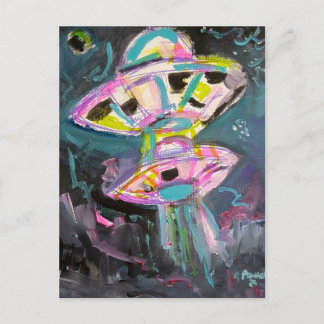 Cartes postales d'OVNI colorés dans un ciel noctur