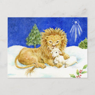Cartes postales du lion et de l'agneau de Noël