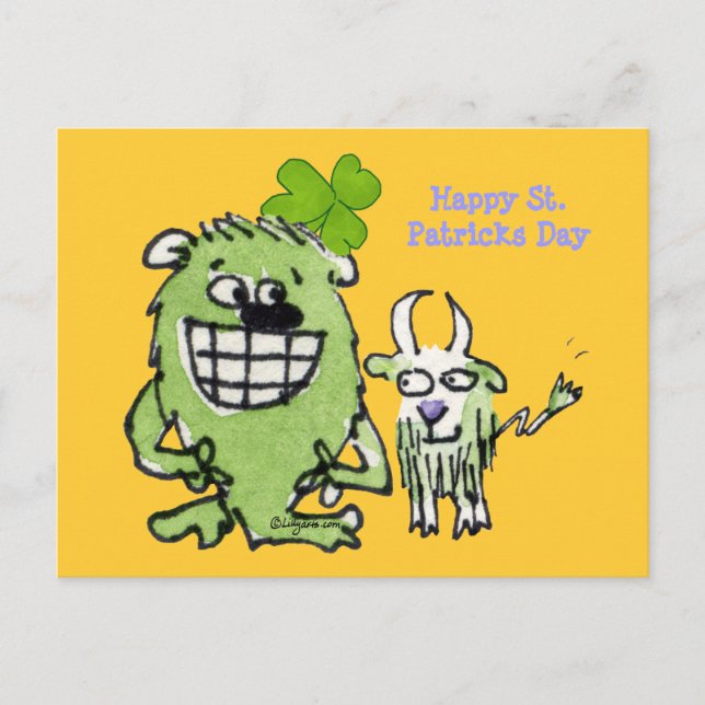 Cartes postales du Shamrock de chèvre Monster Vert (Devant)