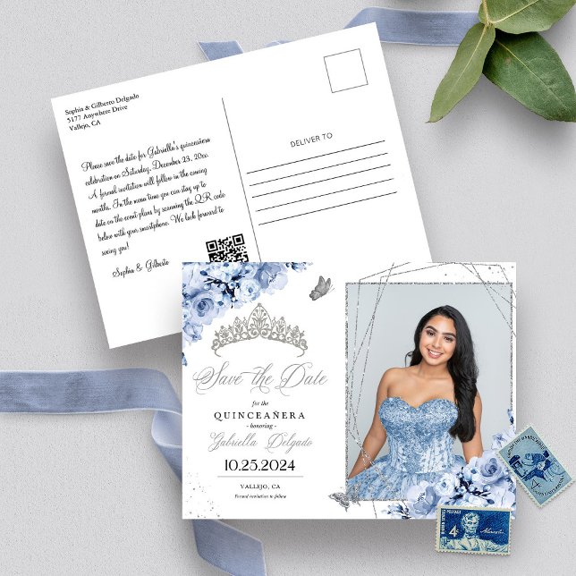 Cartes postales en argent bleu Dusty Tiara Quincea (Créateur téléchargé)