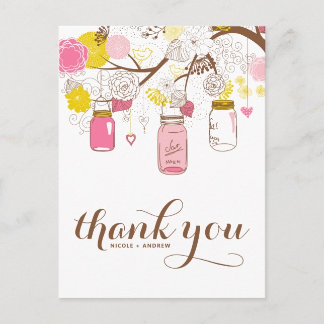 Cartes postales en Merci Floral rose et jaune (Devant)