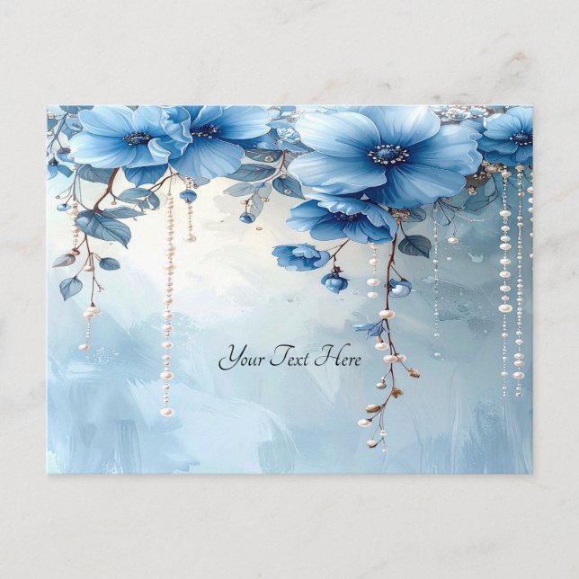 Cartes postales Fleurs bleues et perles (Devant)