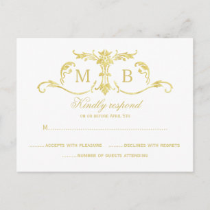 Cartes postales Gold RSVP feuille or mariage RSVP