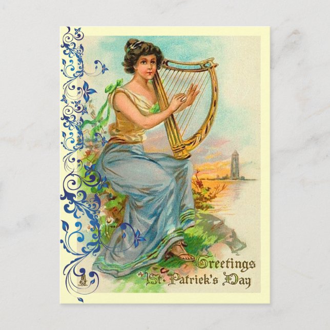 Cartes postales irlandaises vintages d'harpe (Devant)