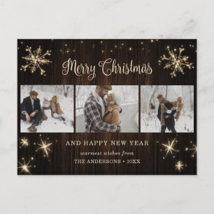 Cartes postales Joyeuses de Noël Rustic Wood 3 Pho