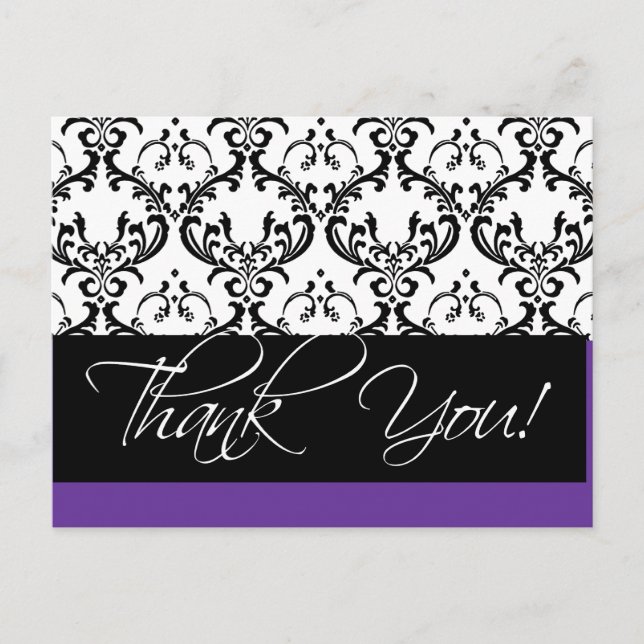Cartes postales mariage damassé Merci violet (Devant)