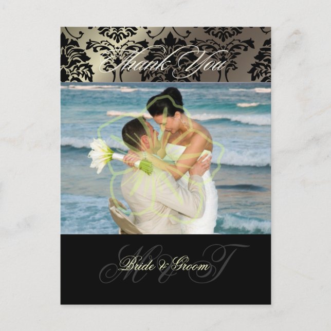 Cartes postales mariage damassé Photo Merci, (Devant)