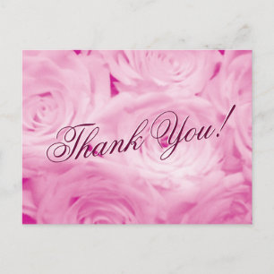 Cartes postales mariages Merci aux fleurs roses