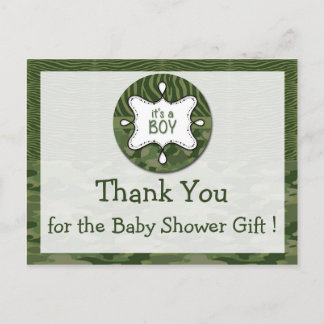 Cartes postales Merci Baby shower Camo Garçon Vert