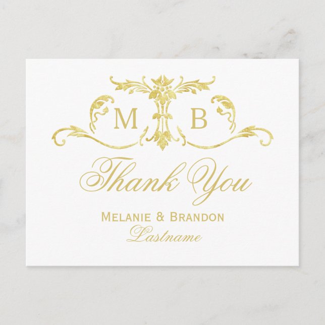 Cartes postales Merci or Monogramme mariage ensemb (Devant)