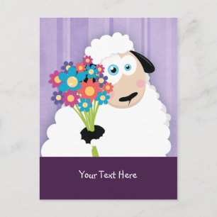 Cartes postales Mignonne Blushing Sheep Holding Fl