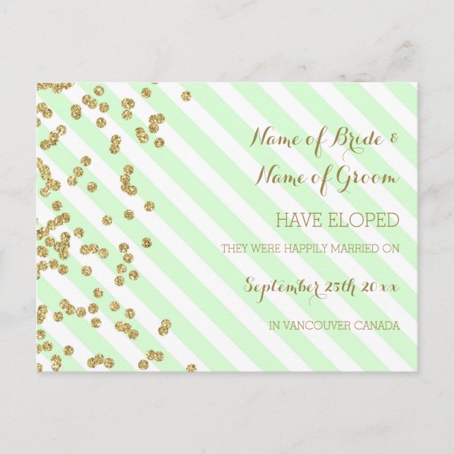 Cartes postales Mint Gold Stripes Elopo Faire-part (Devant)