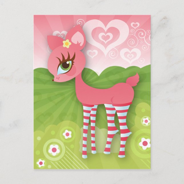 Cartes postales Pink Hearts et Love Deerie (Devant)