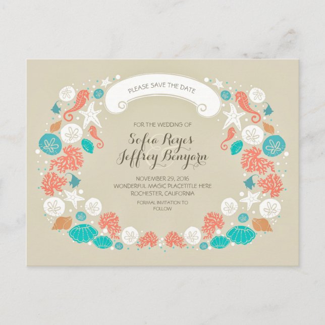 Cartes postales pour annoncer un mariage à la plag (Devant)