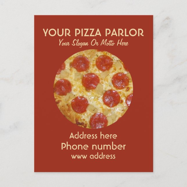 Cartes postales publicitaires pour salon de pizza  (Devant)