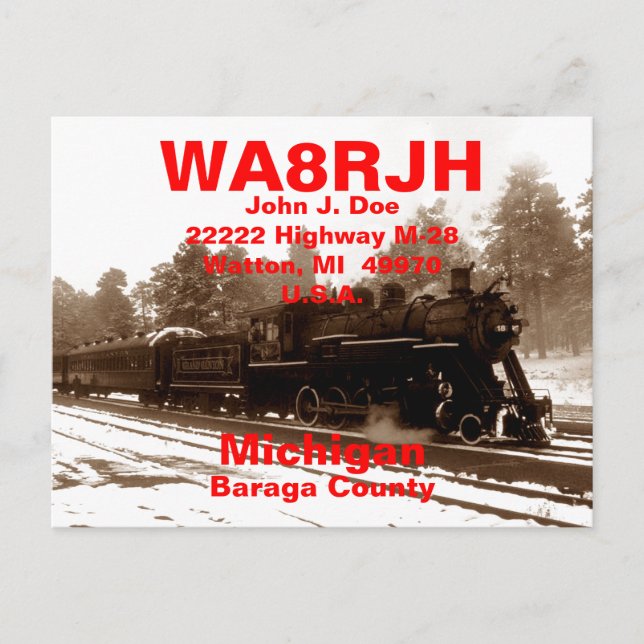 Cartes postales QSL HAM Radio Ops RR Train de neig (Devant)